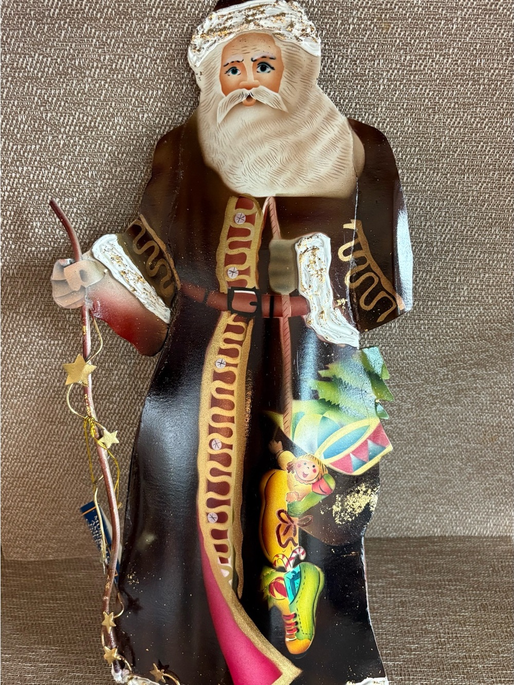 1997 Enesco Museum of American Falk Art 16" Tall Tin SANTA  Tabletop Display NWT